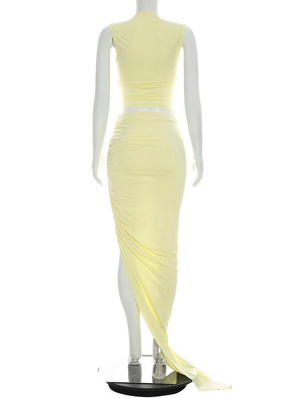 TWOTWINSTYLE Solid Sleeveless Crop Top Side Split Skirt Design Dress