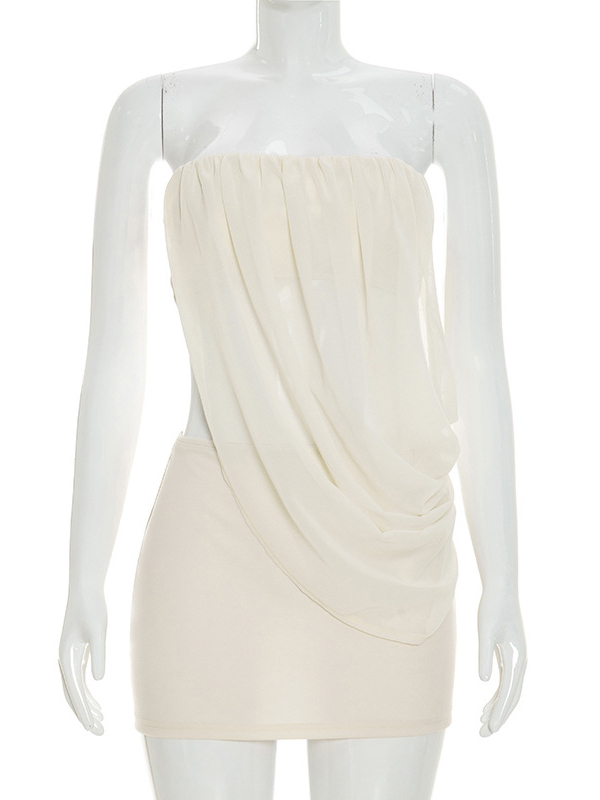 TWOTWINSTYLE Strapless Draped Front Vest Bodycon Skirt Chic Set