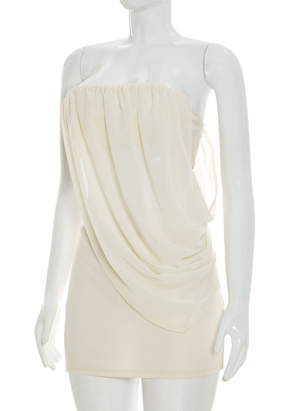 TWOTWINSTYLE Strapless Draped Front Vest Bodycon Skirt Chic Set