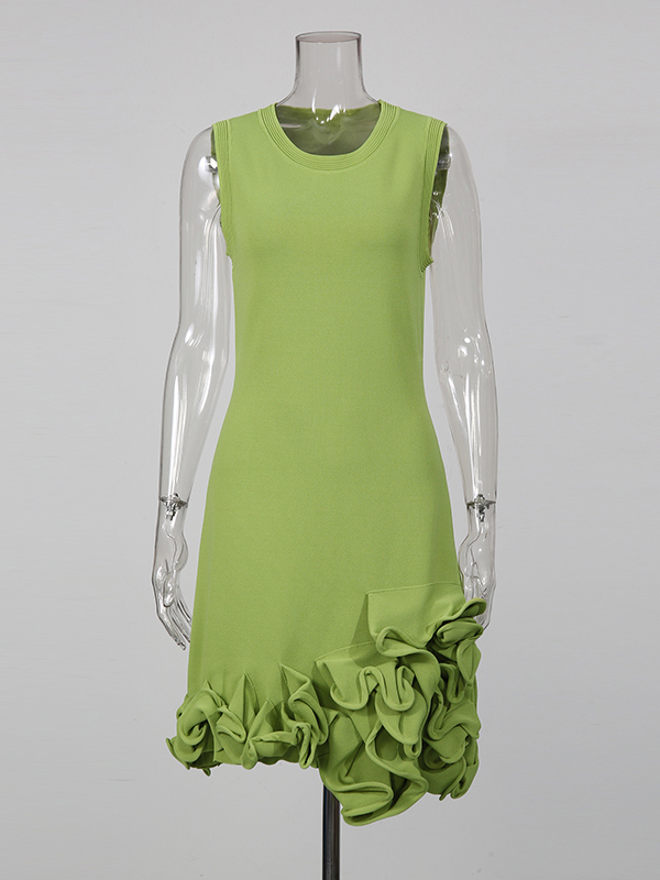 TWOTWINSTYLE Round Neck Sleeveless Tunic Ruffled Hem Mini Dress
