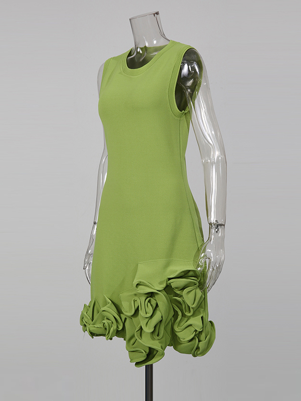 TWOTWINSTYLE Round Neck Sleeveless Tunic Ruffled Hem Mini Dress