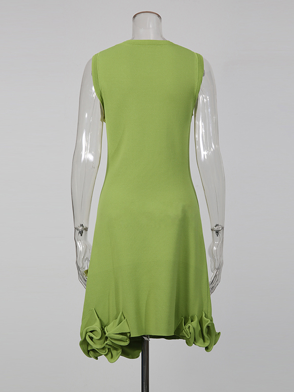 TWOTWINSTYLE Round Neck Sleeveless Tunic Ruffled Hem Mini Dress