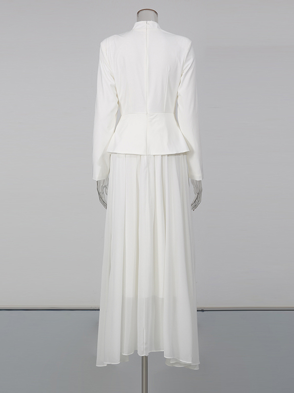 TWOTWINSTYLE Stand Collar Long Sleeve Tunic Pleated Elegant Dress