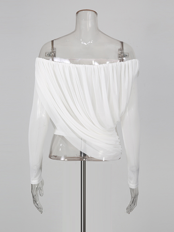 TWOTWINSTYLE Off Shoulder Long Sleeve Irregular Hem Vintage Shirt