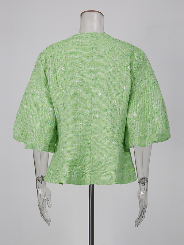 TWOTWINSTYLE Round Neck Puff Sleeve Spliced Metal Fashion Shirt