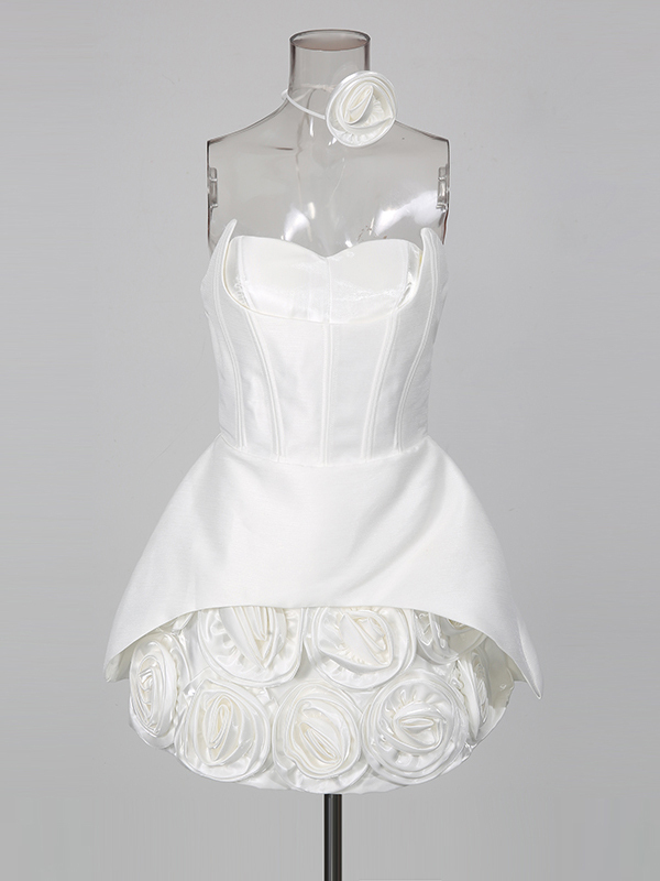 TWOTWINSTYLE Off Shoulder Spliced 3D Flower Slimming Mini Dress