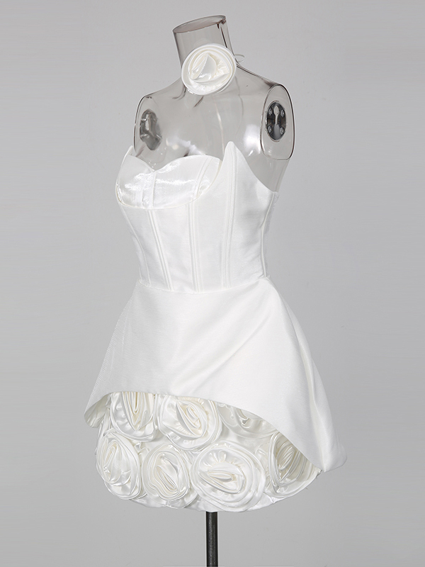 TWOTWINSTYLE Off Shoulder Spliced 3D Flower Slimming Mini Dress