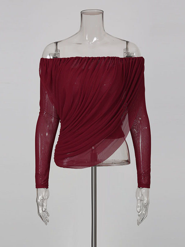 TWOTWINSTYLE Off Shoulder Long Sleeve Irregular Hem Vintage Shirt