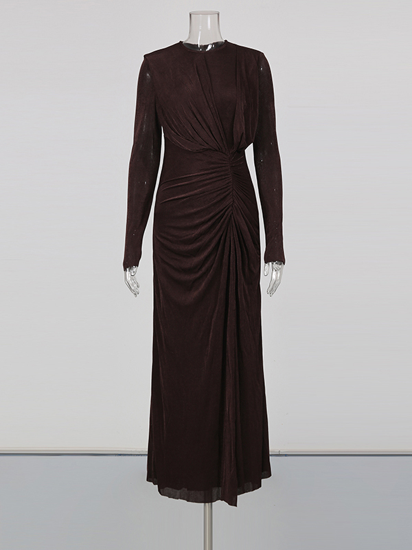 TWOTWINSTYLE Round Neck Long Sleeve Slimming Vintage Maxi Dress