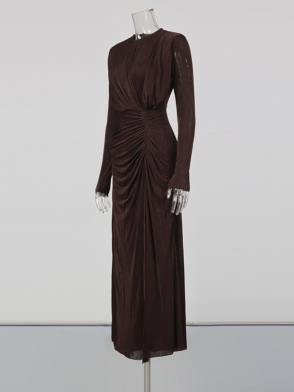 TWOTWINSTYLE Round Neck Long Sleeve Slimming Vintage Maxi Dress