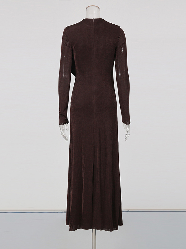 TWOTWINSTYLE Round Neck Long Sleeve Slimming Vintage Maxi Dress
