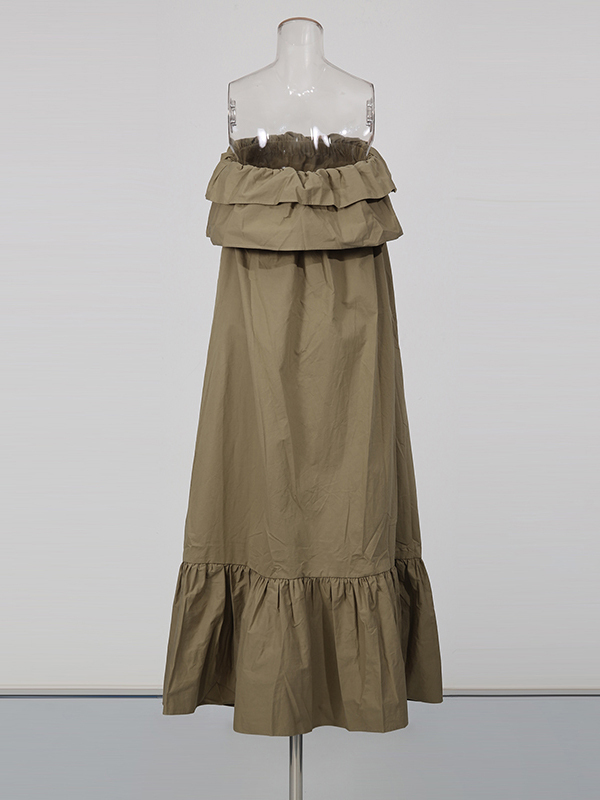 TWOTWINSTYLE Loose Spliced Ruffles Vintage Strapless Dress