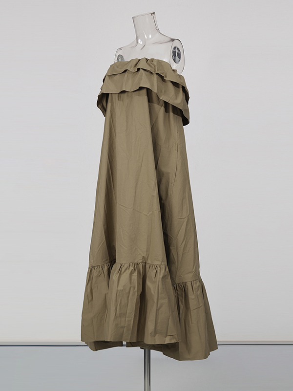 TWOTWINSTYLE Loose Spliced Ruffles Vintage Strapless Dress