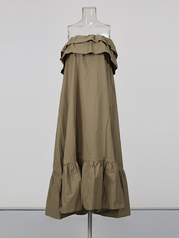TWOTWINSTYLE Loose Spliced Ruffles Vintage Strapless Dress