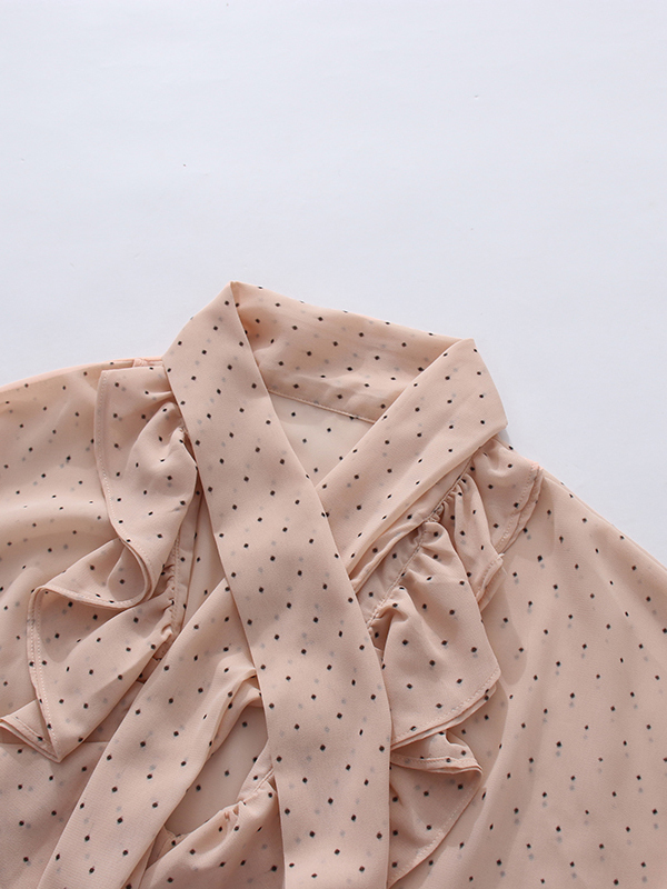 TWOTWINSTYLE V Neck Bell Sleeve Spliced Ruffles Wave Point Elegant Shirt