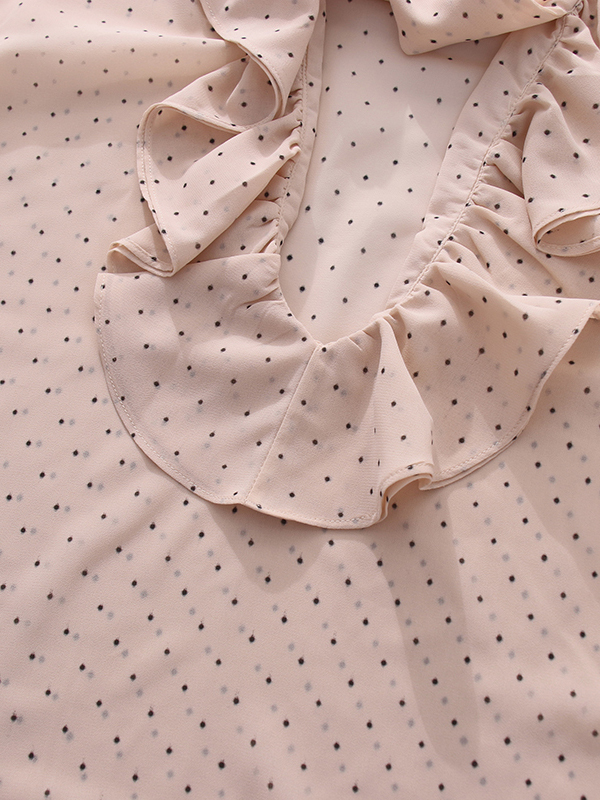 TWOTWINSTYLE V Neck Bell Sleeve Spliced Ruffles Wave Point Elegant Shirt