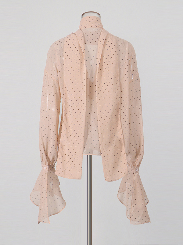 TWOTWINSTYLE V Neck Bell Sleeve Spliced Ruffles Wave Point Elegant Shirt