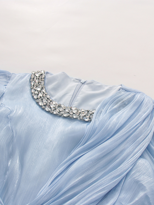 TWOTWINSTYLE Round Neck Long Sleeve Spliced Diamond Chic Dress