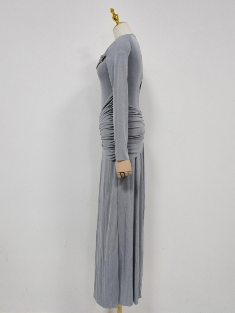 TWOTWINSTYLE Slimming Patchwork Pleated Maxi Dress
