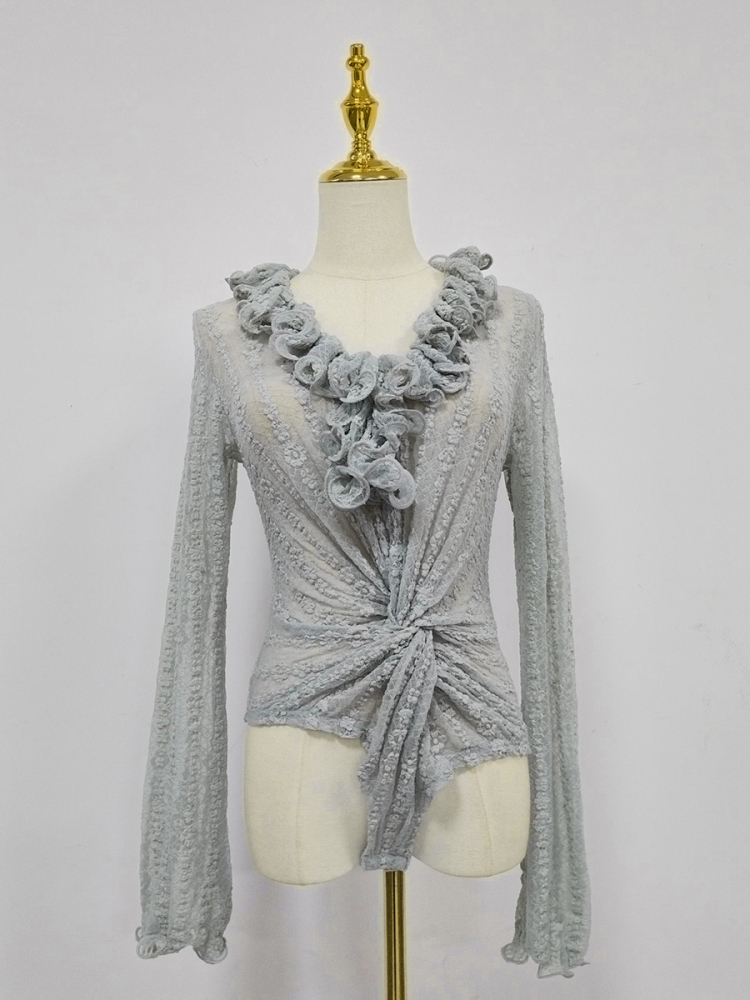 TWOTWINSTYLE DEEP V Neck Spliced Ruffles Long Sleeve Fashion Jumpsuit