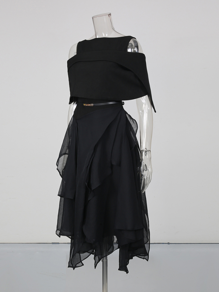 TWOTWINSTYLE Backless Sleeveles Spliced Belt Elegant Dress