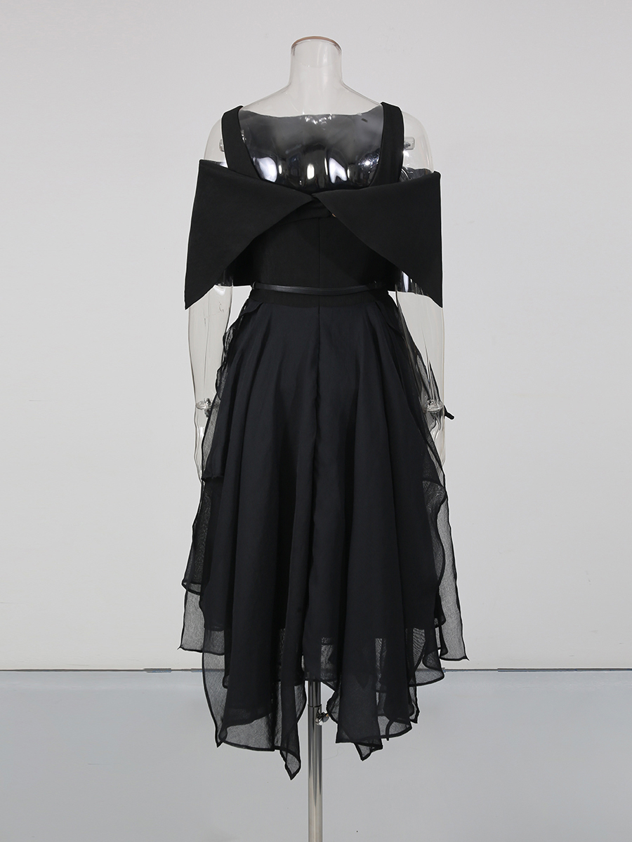 TWOTWINSTYLE Backless Sleeveles Spliced Belt Elegant Dress