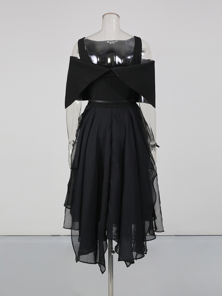 TWOTWINSTYLE Backless Sleeveles Spliced Belt Elegant Dress