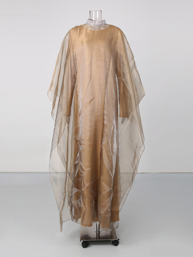 TWOTWINSTYLE Loose Stand Collar Spliced Mesh Fashion Dress