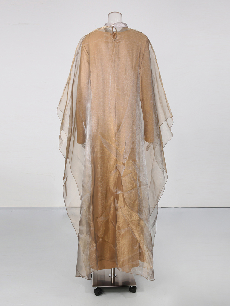 TWOTWINSTYLE Loose Stand Collar Spliced Mesh Fashion Dress
