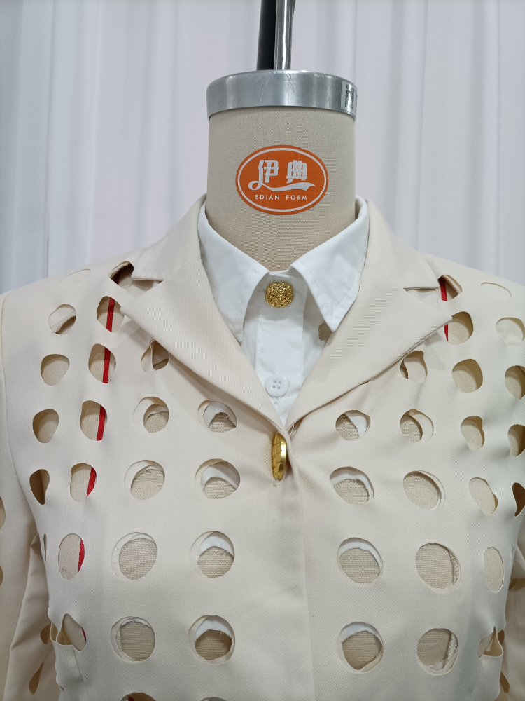 TWOTWINSTYLE Lapel Long Sleeve Fake Two Piece Circular Hollow Casual Jacket