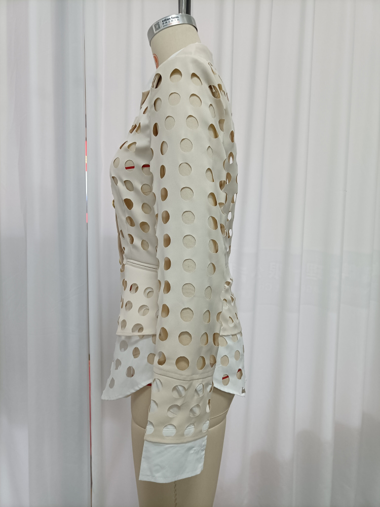 TWOTWINSTYLE Lapel Long Sleeve Fake Two Piece Circular Hollow Casual Jacket