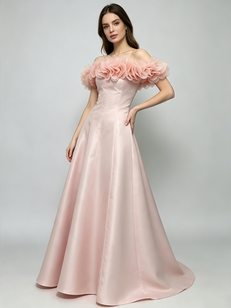 TWOTWINSTYLE Off Shoulder Patchwork 3D Tulle Flowers Elegant Dress
