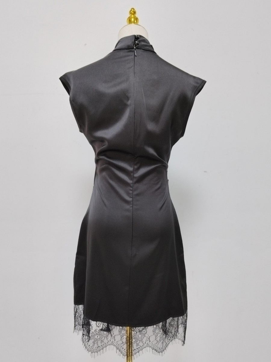 TWOTWINSTYLE Stand Collar Sleeveles Spliced Lace Chic Dress