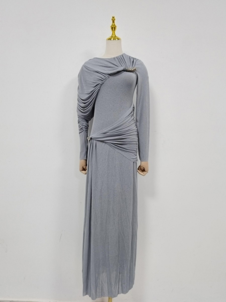 TWOTWINSTYLE Slimming Patchwork Pleated Maxi Dress
