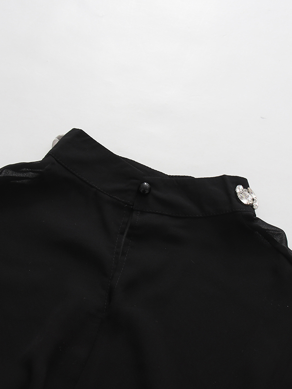 TWOTWINSTYLE Solid Stand Collar Spliced Diamond Designer Dress