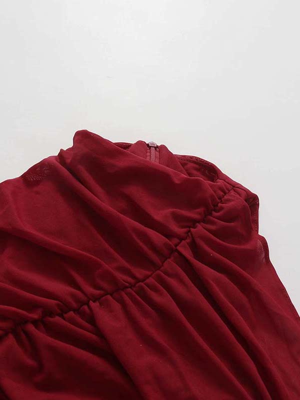 TWOTWINSTYLE Round Neck Off One Shoulder Ruched Elegant Dress
