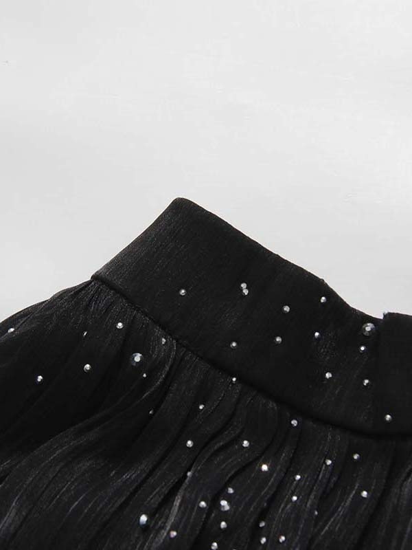 TWOTWINSTYLE Round Neck Off Shoulder Top Patchwork Diamond Chic Set