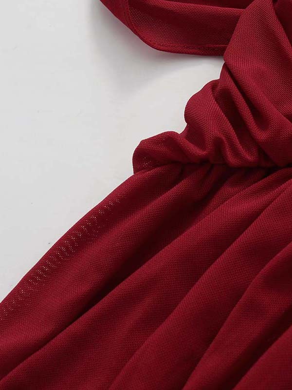 TWOTWINSTYLE Round Neck Off One Shoulder Ruched Elegant Dress