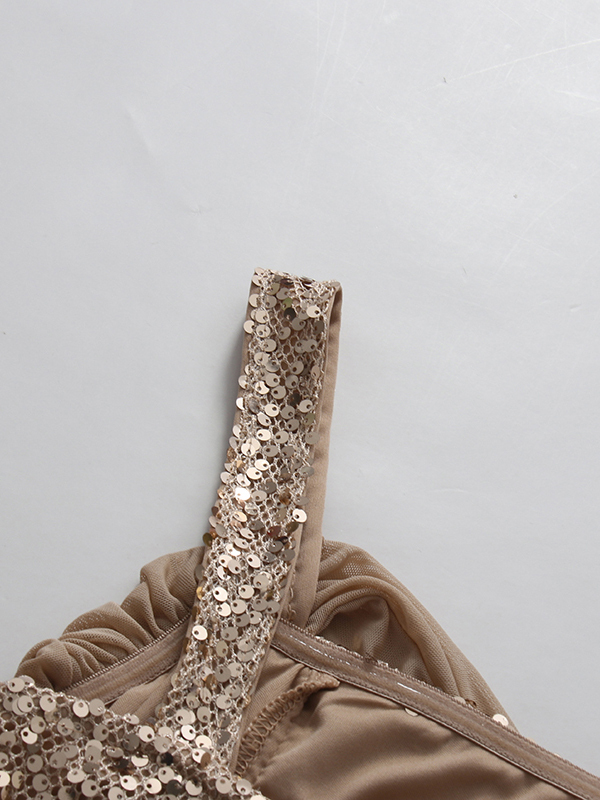 TWOTWINSTYLE Patchwork Sequins Mesh Side Split Chic Dress