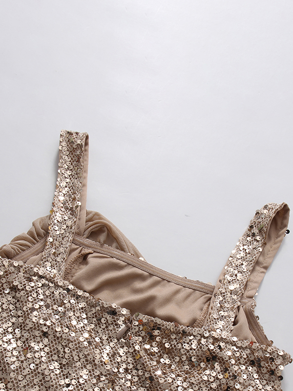 TWOTWINSTYLE Patchwork Sequins Mesh Side Split Chic Dress