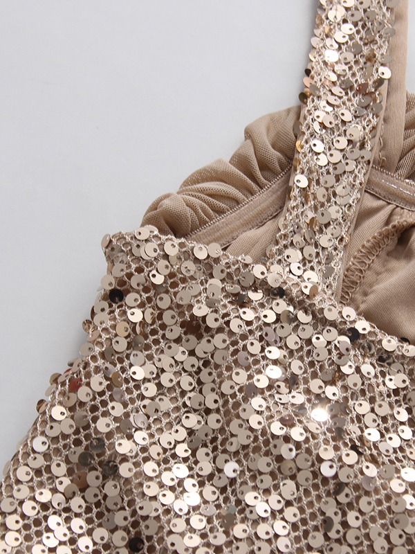 TWOTWINSTYLE Patchwork Sequins Mesh Side Split Chic Dress