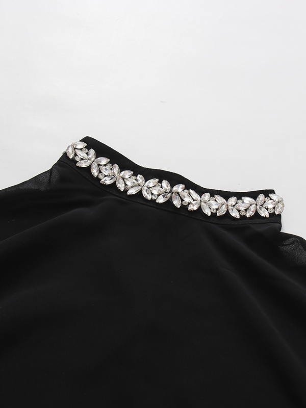 TWOTWINSTYLE Solid Stand Collar Spliced Diamond Designer Dress