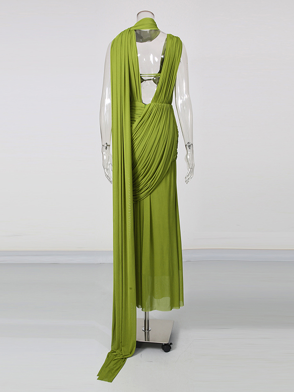 TWOTWINSTYLE Solid V Neck Sleeveles Spliced Mesh Sexy Dress