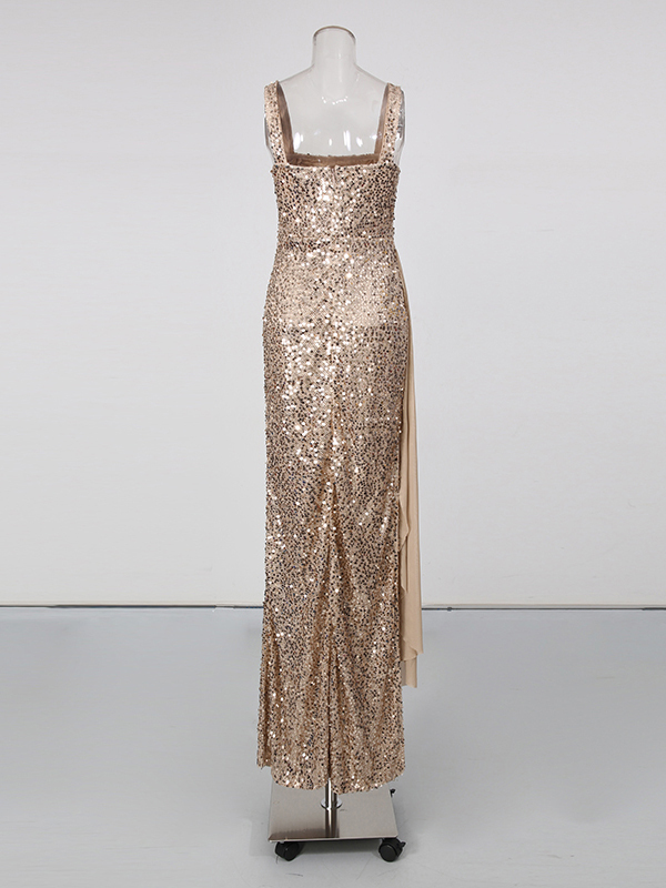TWOTWINSTYLE Patchwork Sequins Mesh Side Split Chic Dress