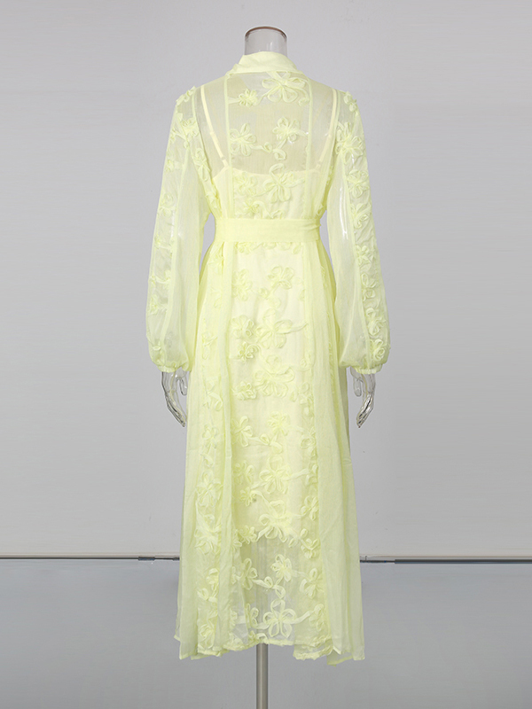 TWOTWINSTYLE Lapel Long Sleeve High Waist Designer Dress