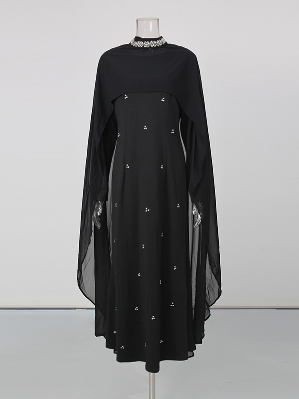 TWOTWINSTYLE Solid Stand Collar Spliced Diamond Designer Dress
