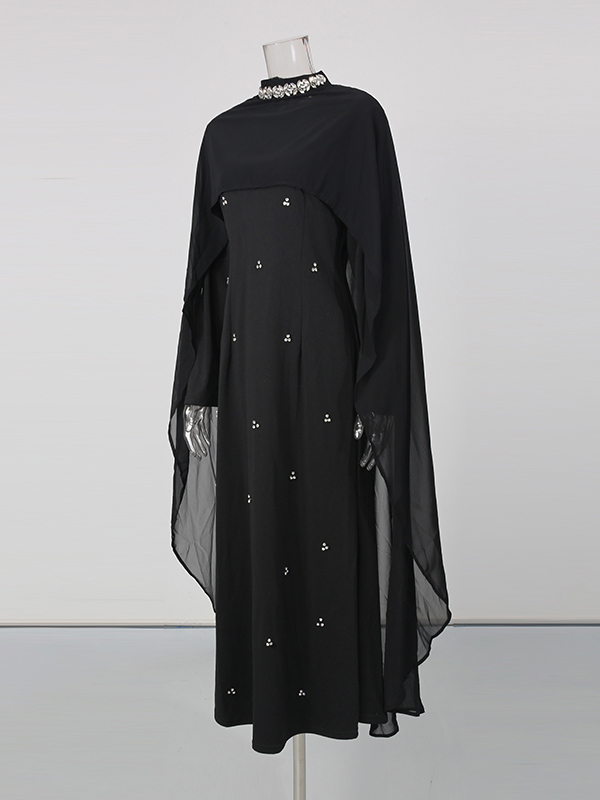 TWOTWINSTYLE Solid Stand Collar Spliced Diamond Designer Dress