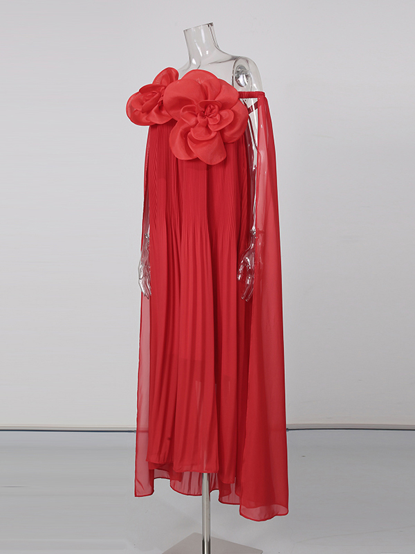 TWOTWINSTYLE Solid Sleeveles Spliced 3D Flower Elegant Dress