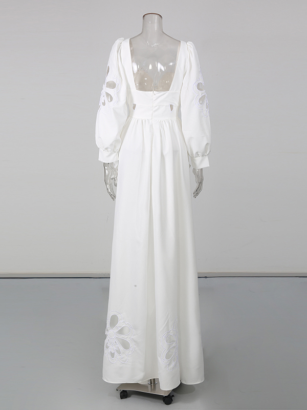 TWOTWINSTYLE Puff Sleeve Hollow Out Irregular Hem Desig Dress