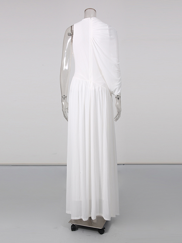 TWOTWINSTYLE Round Neck Off One Shoulder Ruched Elegant Dress